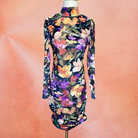 NWT Kourt Mockneck Floral Velvet Burnout Bodycon Dress Size Medium - Picture 2 of 16